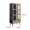 Dana 63 Inch Tall Cabinet, 2 Glass Doors, 1 Drawer, Pine Wood, Black