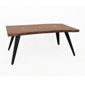 47 Inch Coffee Table, Live Edge Acacia Wood with Iron Legs, Brown, Black