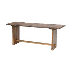 87 Inch Rustic Console Table, Live Edge Wood, Distressed Brown