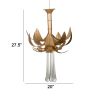 20 Inch Chandelier, Textured Leaves, Glass Clear Crystals, Modern, Gold