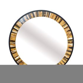 32 Inch Accent Wall Mirror, Round Metal Frame with Agate Inspired Pattern