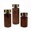 12, 10, 8 Inch Mango Wood Candle Holders with Round Column Pedestals, Brown