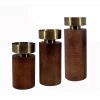 12, 10, 8 Inch Mango Wood Candle Holders with Round Column Pedestals, Brown