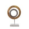 18 Inch Accent Decor, Concentric Rings, Brown Mango Wood on a Marble Base