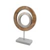 18 Inch Accent Decor, Concentric Rings, Brown Mango Wood on a Marble Base