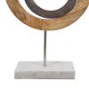 18 Inch Accent Decor, Concentric Rings, Brown Mango Wood on a Marble Base