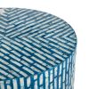 20 Inch Capiz Accent Stool Table, Cylindrical Linear Pattern, Blue, Black