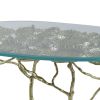 47 Inch Artisanal Coffee Table with Metal Frame, Oval Clear Glass Top, Gold