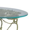 47 Inch Artisanal Coffee Table with Metal Frame, Oval Clear Glass Top, Gold