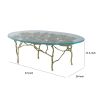 47 Inch Artisanal Coffee Table with Metal Frame, Oval Clear Glass Top, Gold