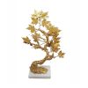 17 Inch Maple Tree Accent Decor with Leaves, Metal on a Marble Base, Gold