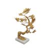 17 Inch Maple Tree Accent Decor with Leaves, Metal on a Marble Base, Gold