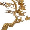 17 Inch Maple Tree Accent Decor with Leaves, Metal on a Marble Base, Gold