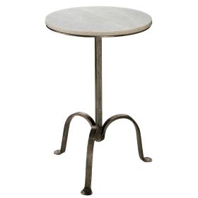 22 Inch Accent Side Table, Round Marble Top, Curved Metal Tripod Base, Gray