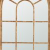 54 Inch Wall Mirror with Window Pane Design, Fir Wood, Distressed Brown