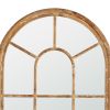 54 Inch Wall Mirror with Window Pane Design, Fir Wood, Distressed Brown