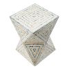 20 Inch Capiz Accent Stool Table, Hourglass Triangular, Off White Ivory