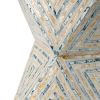 20 Inch Capiz Accent Stool Table, Hourglass Triangular, Off White Ivory