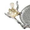 14 Inch Small Decorative Tray Set of 2, Perched Birds, Silver Metal Frame