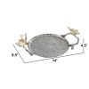 14 Inch Small Decorative Tray Set of 2, Perched Birds, Silver Metal Frame