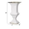 14 Inch Decorative Ceramic Vase, Artistic Turned Urn, White and Gold Rim