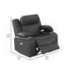 Xiu 38 Inch Power Recliner Chair, USB Port, Storage, Gray Faux Leather