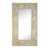57 Inch Accent Wall Mirror, Thick Fir Wood Frame, Gold Leaves and Flowers