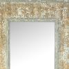 57 Inch Accent Wall Mirror, Thick Fir Wood Frame, Gold Leaves and Flowers