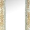 57 Inch Accent Wall Mirror, Thick Fir Wood Frame, Gold Leaves and Flowers