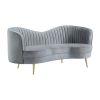 Enzo 74 Inch Modern Loveseat, Channel Tufted Kidney Shape, Gray and Gold