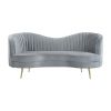 Enzo 74 Inch Modern Loveseat, Channel Tufted Kidney Shape, Gray and Gold