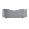 Enzo 74 Inch Modern Loveseat, Channel Tufted Kidney Shape, Gray and Gold