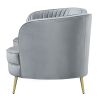 Enzo 74 Inch Modern Loveseat, Channel Tufted Kidney Shape, Gray and Gold
