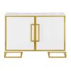48 Inch Wood Accent Cabinet with 2 Doors and Square Open Base, White, Gold
