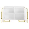 48 Inch Wood Accent Cabinet with 2 Doors and Square Open Base, White, Gold