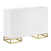 48 Inch Wood Accent Cabinet with 2 Doors and Square Open Base, White, Gold