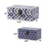 12, 10 Inch Wood Boxes, Classic Blue and White Quatrefoil Design, Set of 2