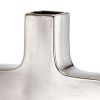 16 Inch Modern Vase, Artisanal Keyhole Design, Metallic Silver Stoneware