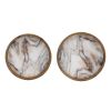 18, 15 Inch Round Decorative Tray, Marble Effect, Brown Fir Wood Frame