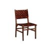 34 Inch Set of 2 Wood Dining Chairs, Leather Woven Back and Seat, Brown