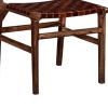 34 Inch Set of 2 Wood Dining Chairs, Leather Woven Back and Seat, Brown