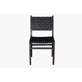 19 Inch Dining Chair, Black Leather Crossed Design, Iron Legs, Set of 2