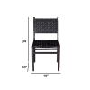 19 Inch Dining Chair, Black Leather Crossed Design, Iron Legs, Set of 2