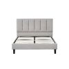 Heli Queen Bed, Gray Linen Upholstered Frame, Vertical Tufted Headboard