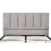 Heli Queen Bed, Gray Linen Upholstered Frame, Vertical Tufted Headboard