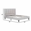 Heli Queen Bed, Gray Linen Upholstered Frame, Vertical Tufted Headboard