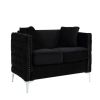 Zion 53 Inch Accent Loveseat, Handmade Nailhead Trim, Tufted, Black Velvet