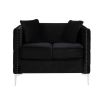 Zion 53 Inch Accent Loveseat, Handmade Nailhead Trim, Tufted, Black Velvet