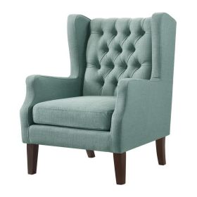 Keva 31 Inch Accent Chair, Deep Button Tufted Wingback, Soft Teal Fabric