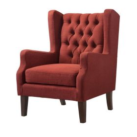 Keva 31 Inch Accent Chair, Deep Button Tufted Wingback, Soft Red Fabric